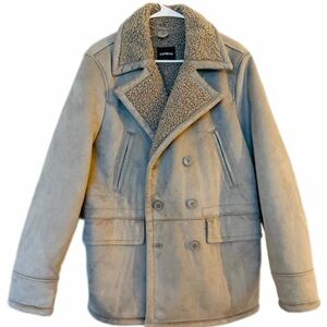 NWT-NEW EXPRESS GRAY WATER RESISTANT SHERPA LINED PEACOAT JACKET